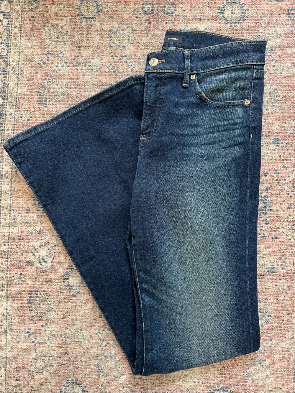 Express Women's Dark Blue 70s Flare Jeans